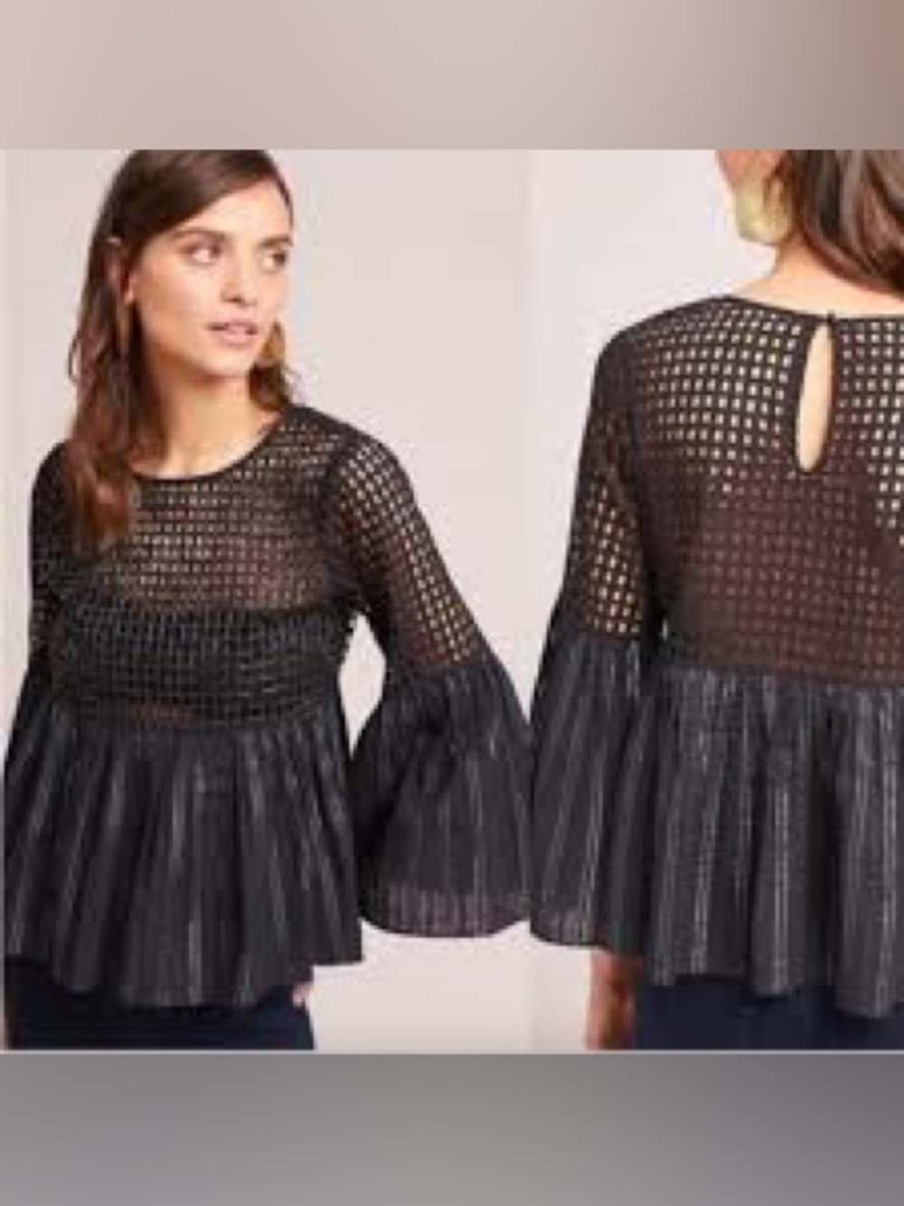 Maeve Black Crocheted Top with Openwork Panels